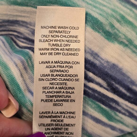 Zenergy by Chico’s Women’s Coastal Tee M Blue Green Striped Lightweight Cruise - Picture 6 of 8